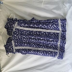 Unbranded Blue Sleeveless Floral Top W/White Embroidery